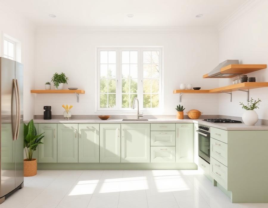 Bright kitchen with sage cabinets